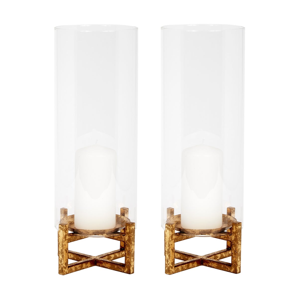 Aged Gold Metal & Glass Candleholder