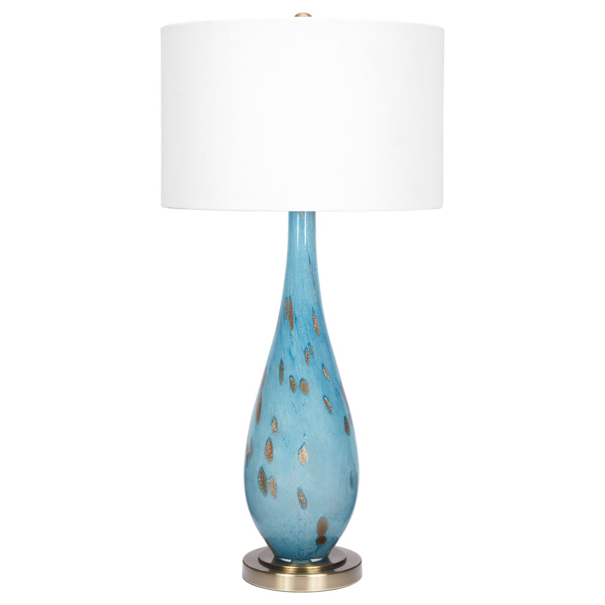 Juno Light Blue & Gold Handblown Glass Lamp With White Linen Shade