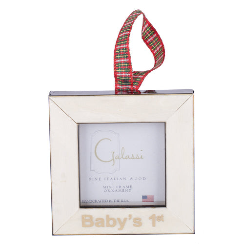 ORNAMENT - WHITE BURL W/ GOLD "BABY'S 1ST" W/
PLAID RIBBON