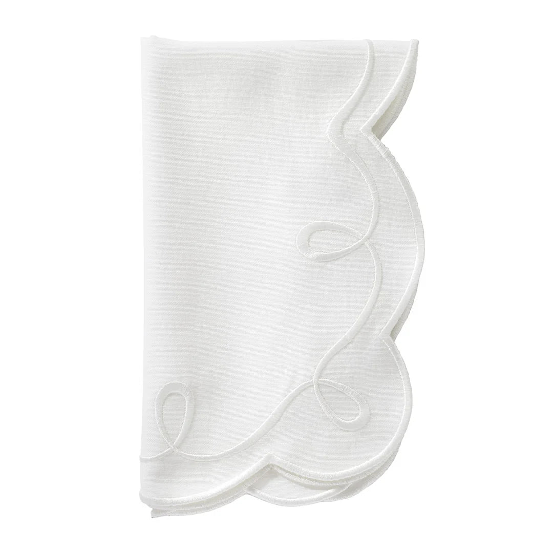Ribbon Twirl Embroidered Napkins | Set of 4 - White