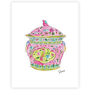 Handpainted Pink Chinoiserie Urn Art Print 8x10