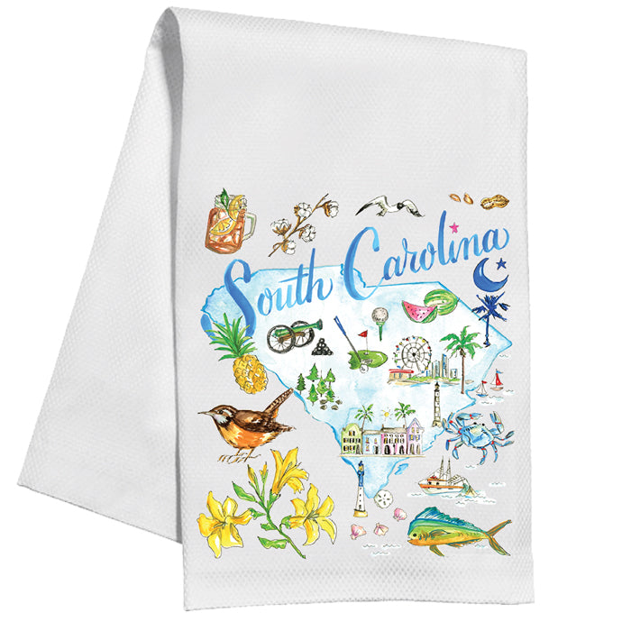 South Carolina Handpainted Icons Tea Towel