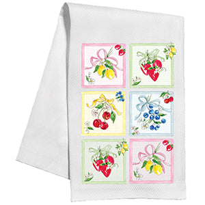 Handpainted Fruit in Squares Tea Towel