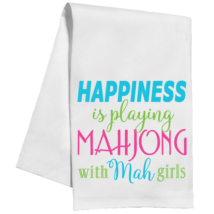 Handpainted Happiness is Playing Mahjong Tea Towel
