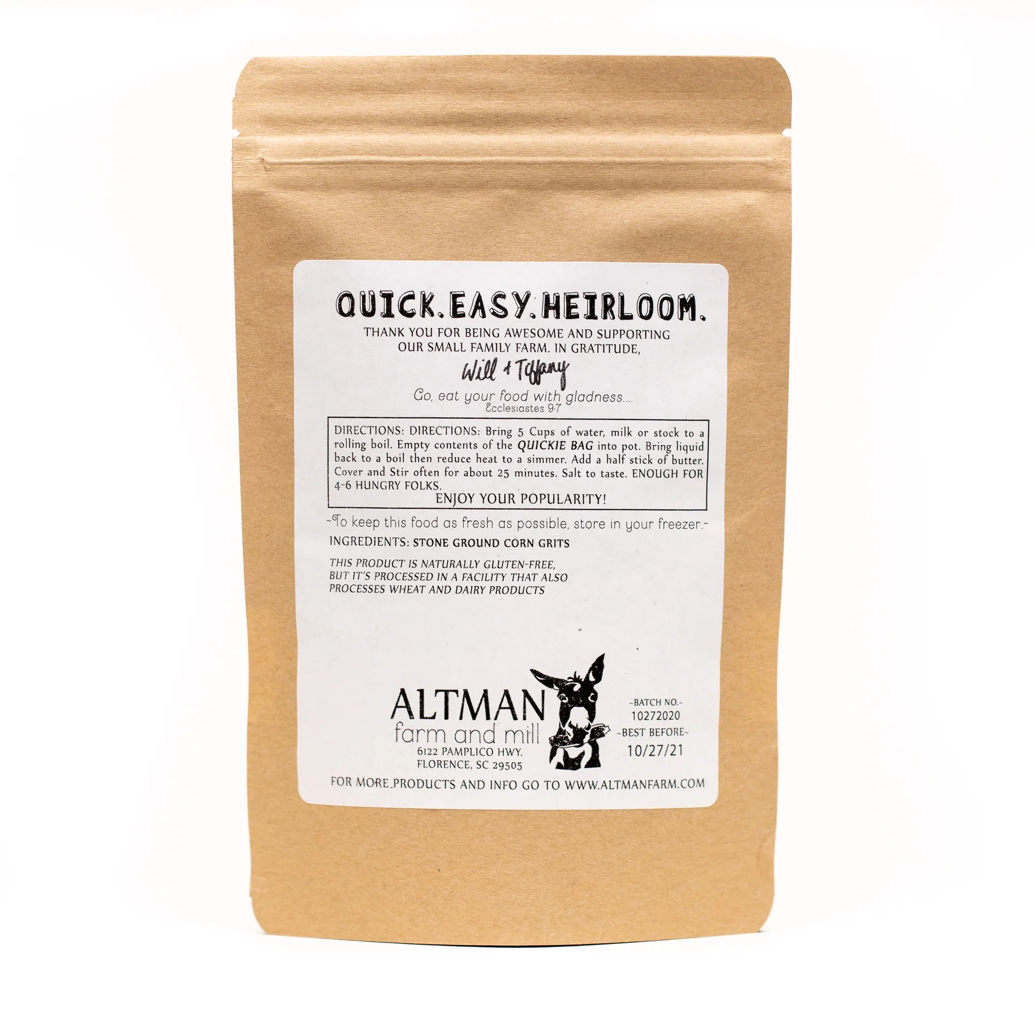 Heirloom Stone Ground Yellow Grits, 6oz