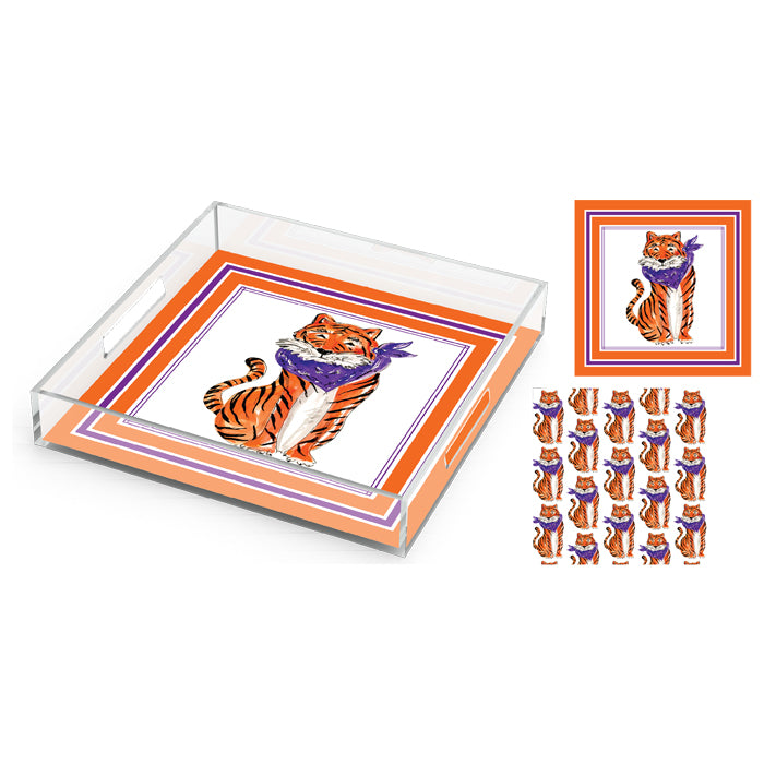 Clemson Orange & Purple Handpainted Large Acrylic Tray