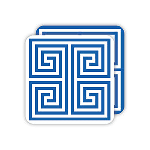 Royal Blue Greek Key Square Coasters