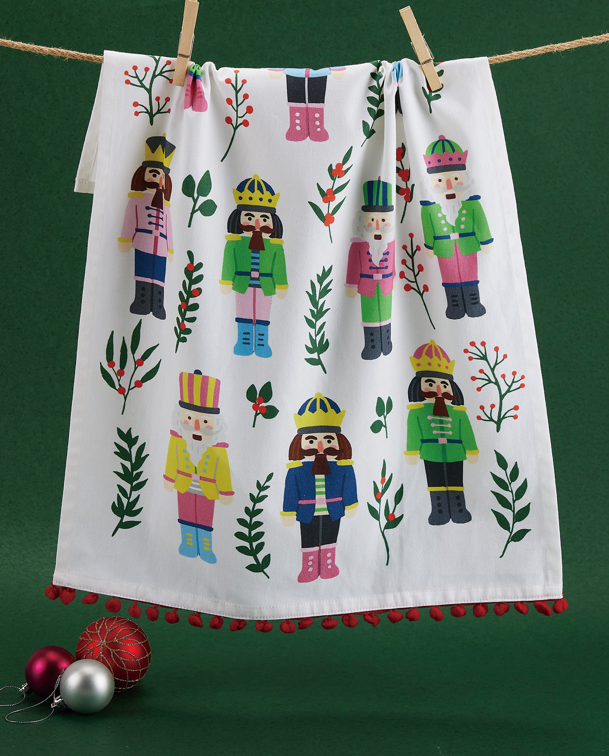 Vintage Nutcrackers With Pom Pom Tea Towel