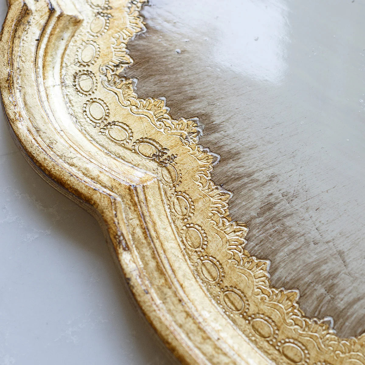 Large Gold Florentino Antique Wooden Tray