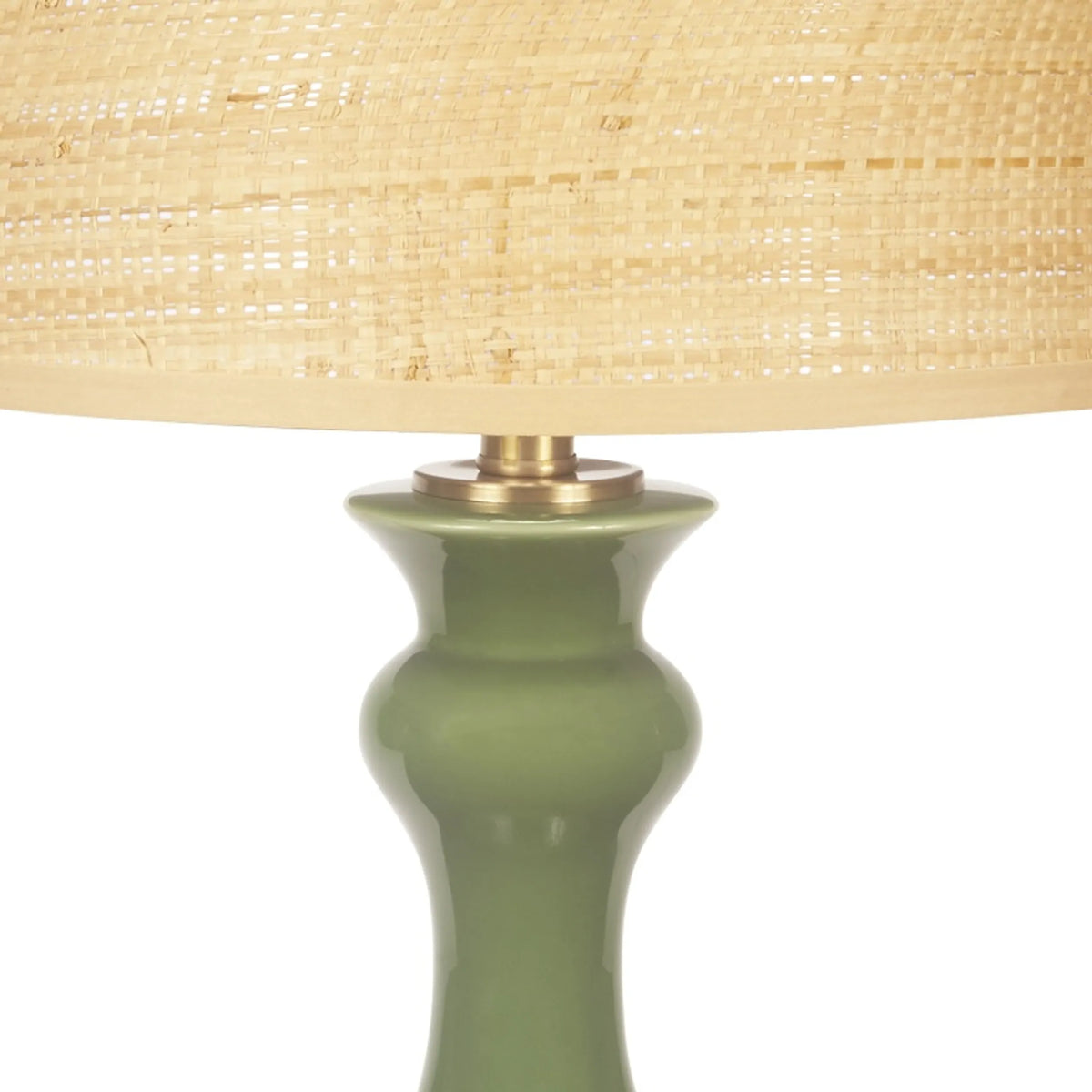 Theo Classic Garden Green Ceramic Table Lamp with Grasscloth Shade