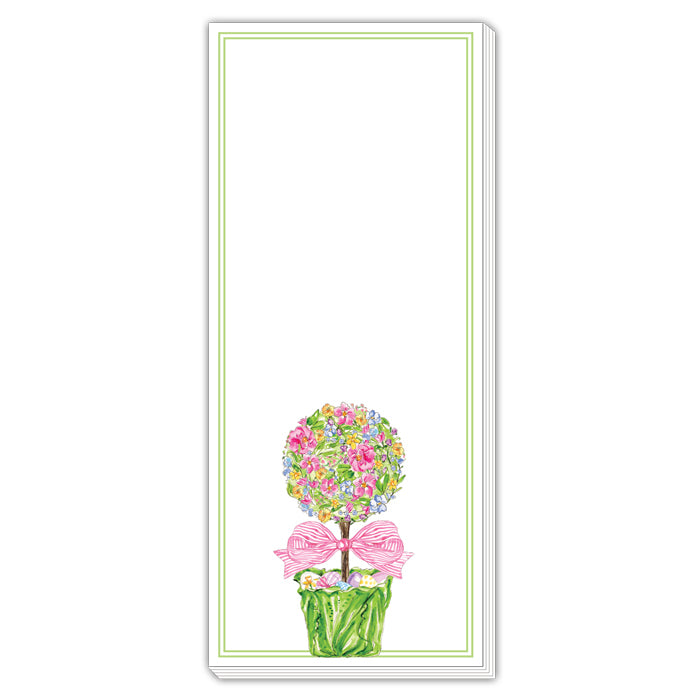 Handpainted Floral Topiary with Pink Bow and Cabbage Skinny Notepad