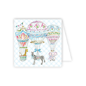 Blue Hot Air Balloon with Animals Handpainted Enclosure Card