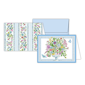 Petite Notes- Handpainted Blue Floral Arrangement