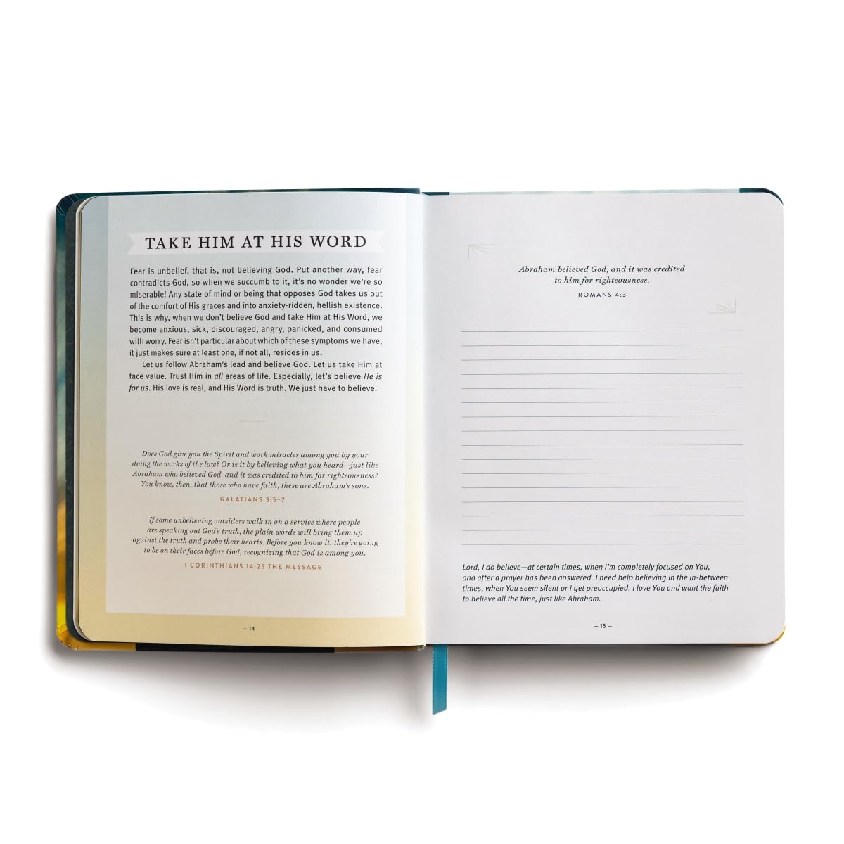 Open book with text and a blue bookmark on a white background
