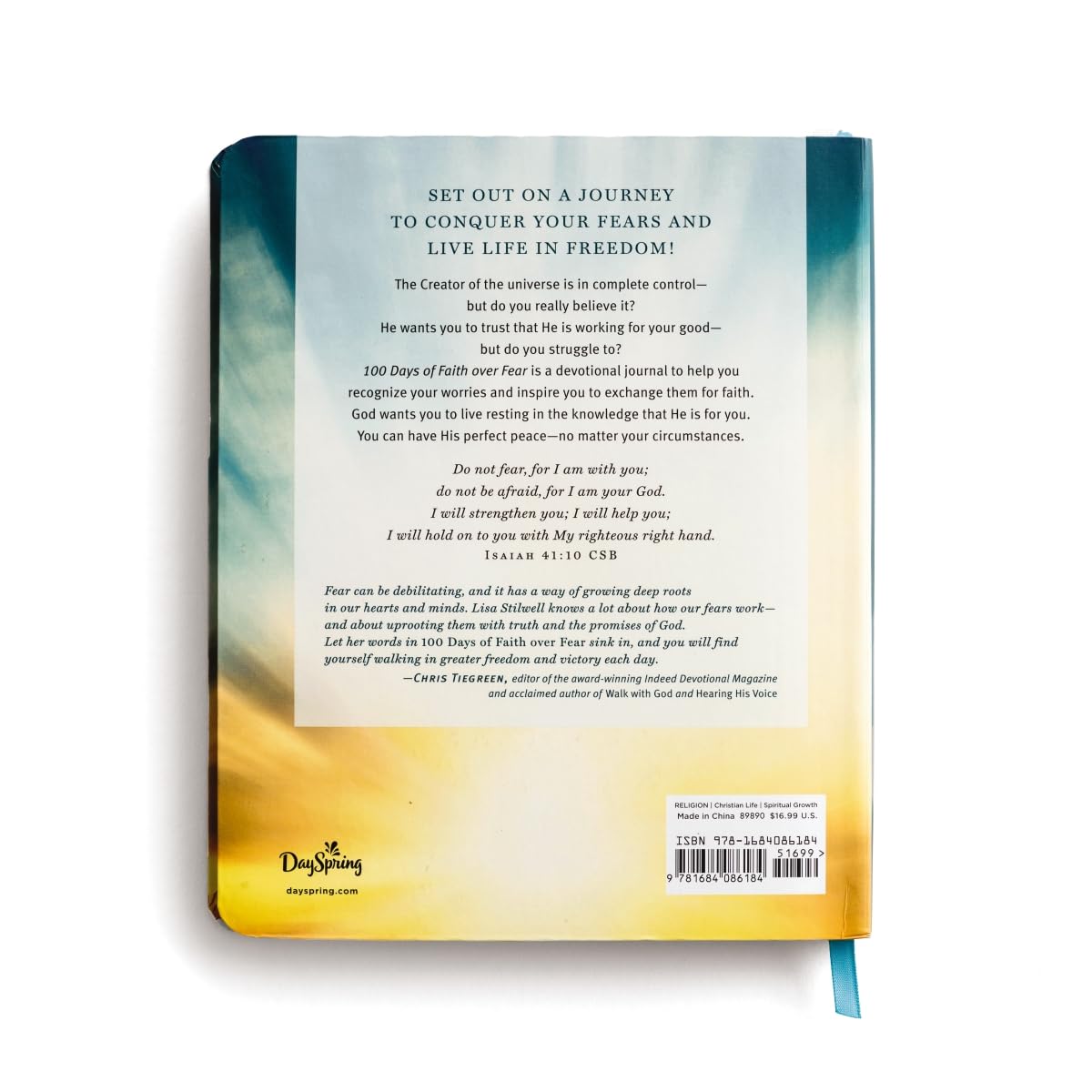 Back cover of a book with motivational text and branding on a white background
