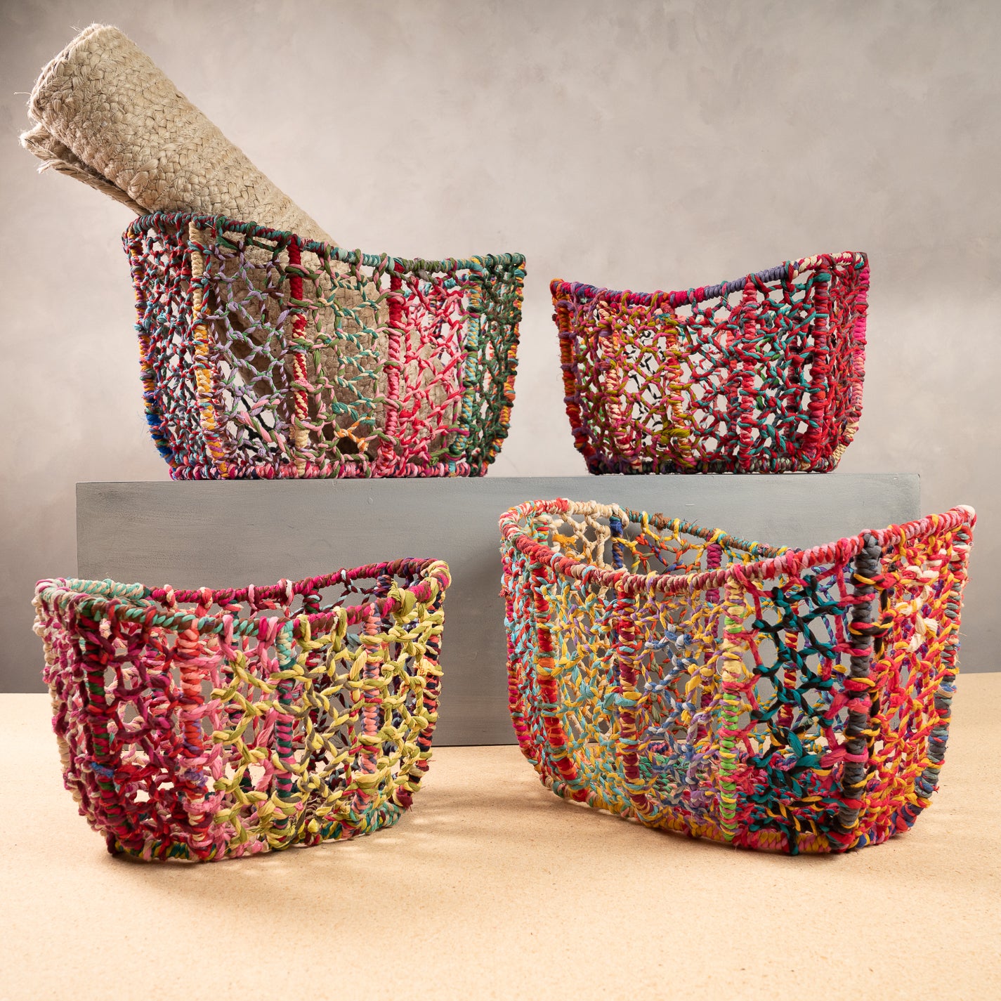 Colored Deep Jute Basket - Large
