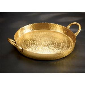 Hammered Gold Metal Serving Tray With Handles