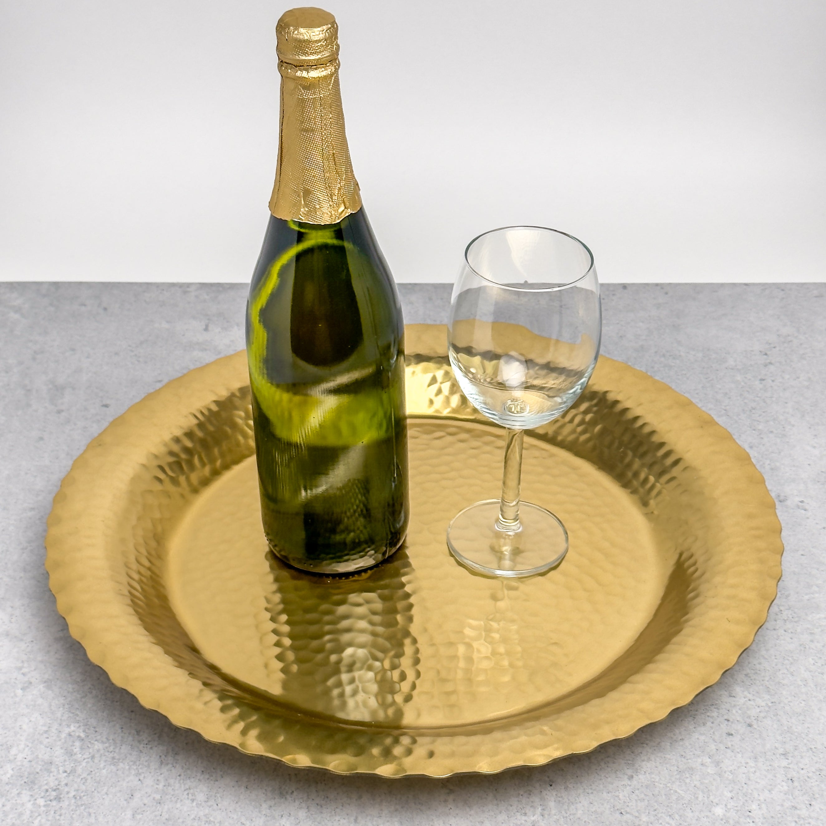 Gold Hammered Round Platter 15.5"