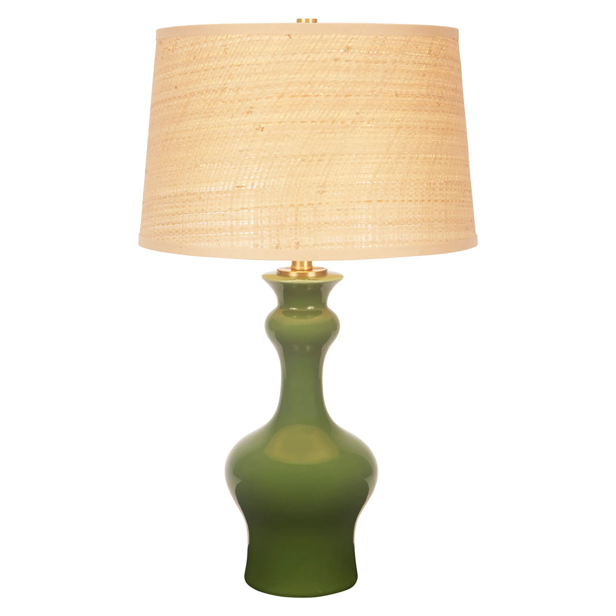 Theo Classic Garden Green Ceramic Table Lamp with Grasscloth Shade