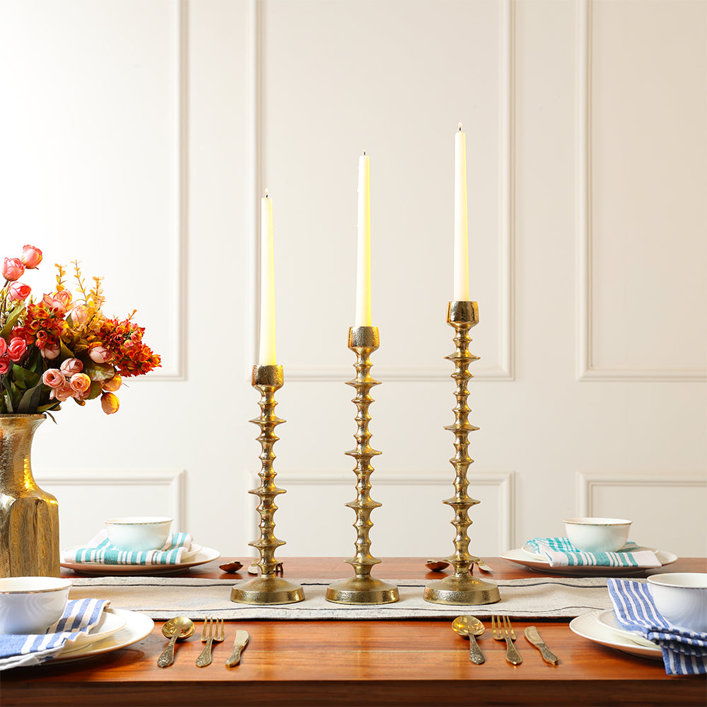 Gold Beaded 16" Candle Holder