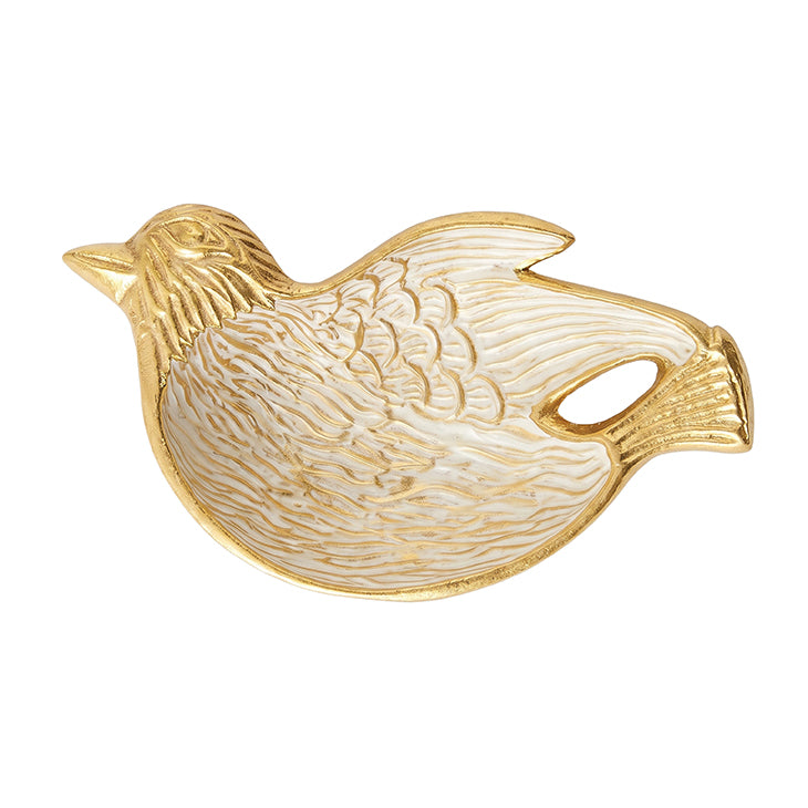 Gold White Enamel Bird Tray