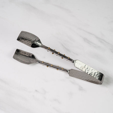 Hammered Stainless Steel Serving Tongs With Rivet