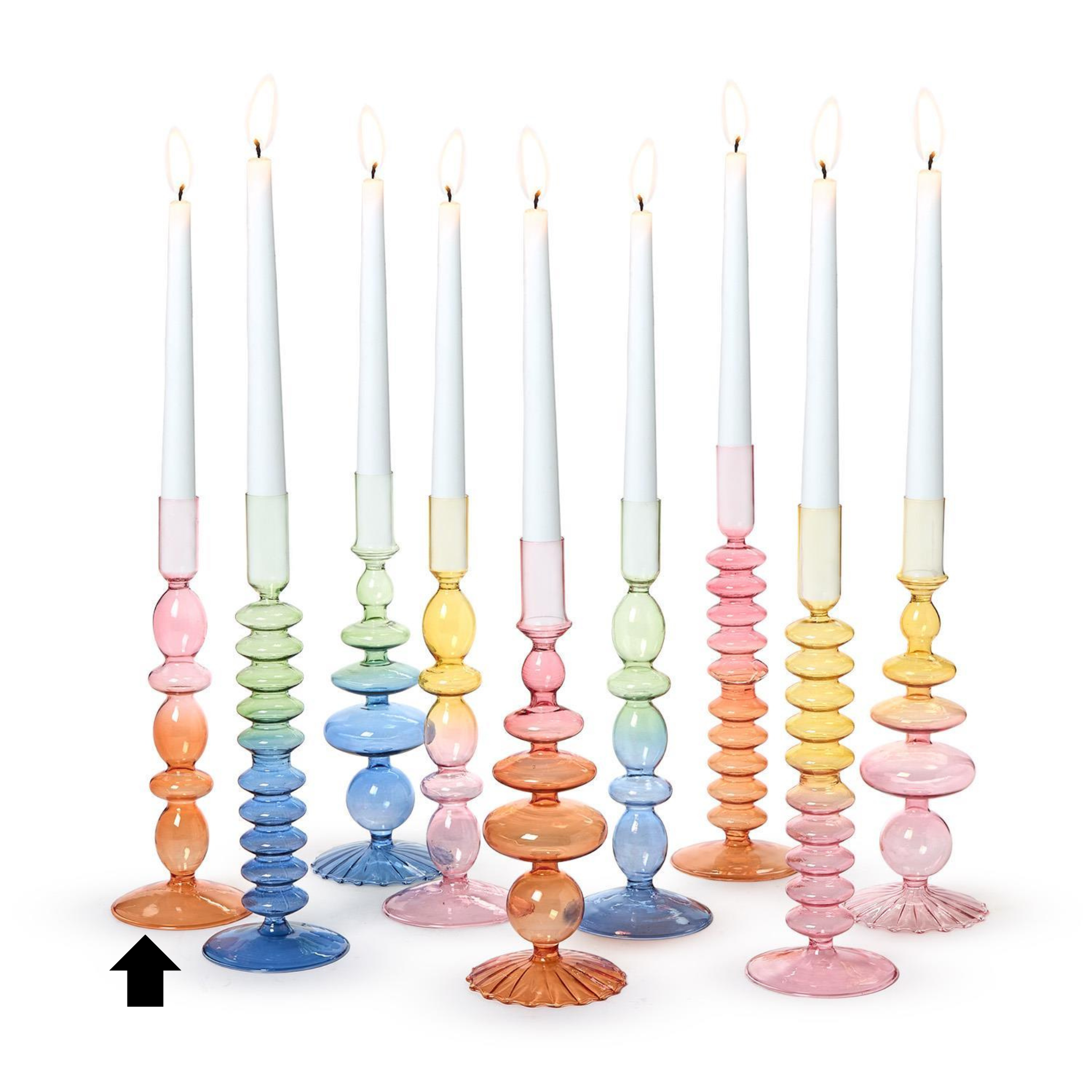 Oval Pink/Orange Hand-Blown Glass Tapered Candleholder