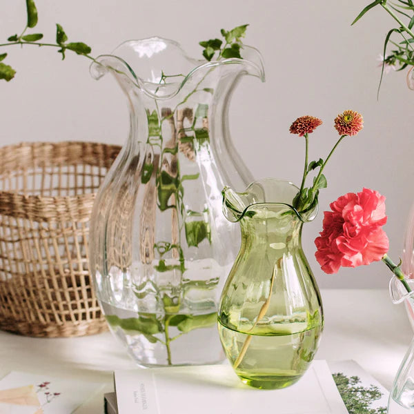 Hibiscus Glass Pink Vertical Fluted Large Vase