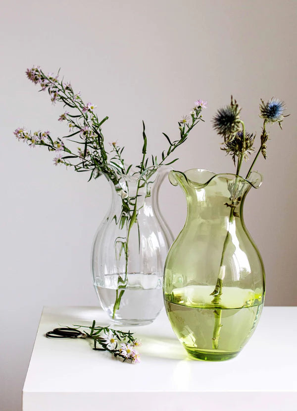 Hibiscus Glass Green Vertical Fluted Small Vase