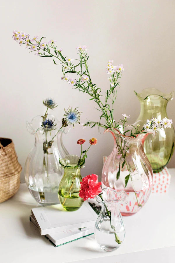 Hibiscus Glass Pink Vertical Fluted Small Vase