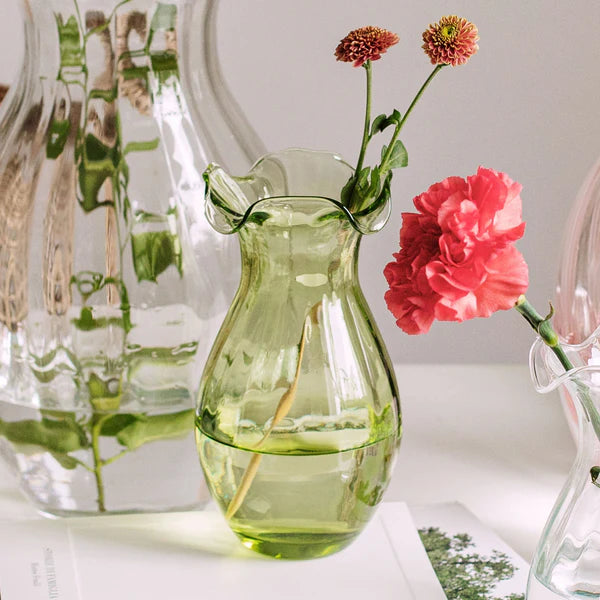 Hibiscus Glass Pink Vertical Fluted Small Vase