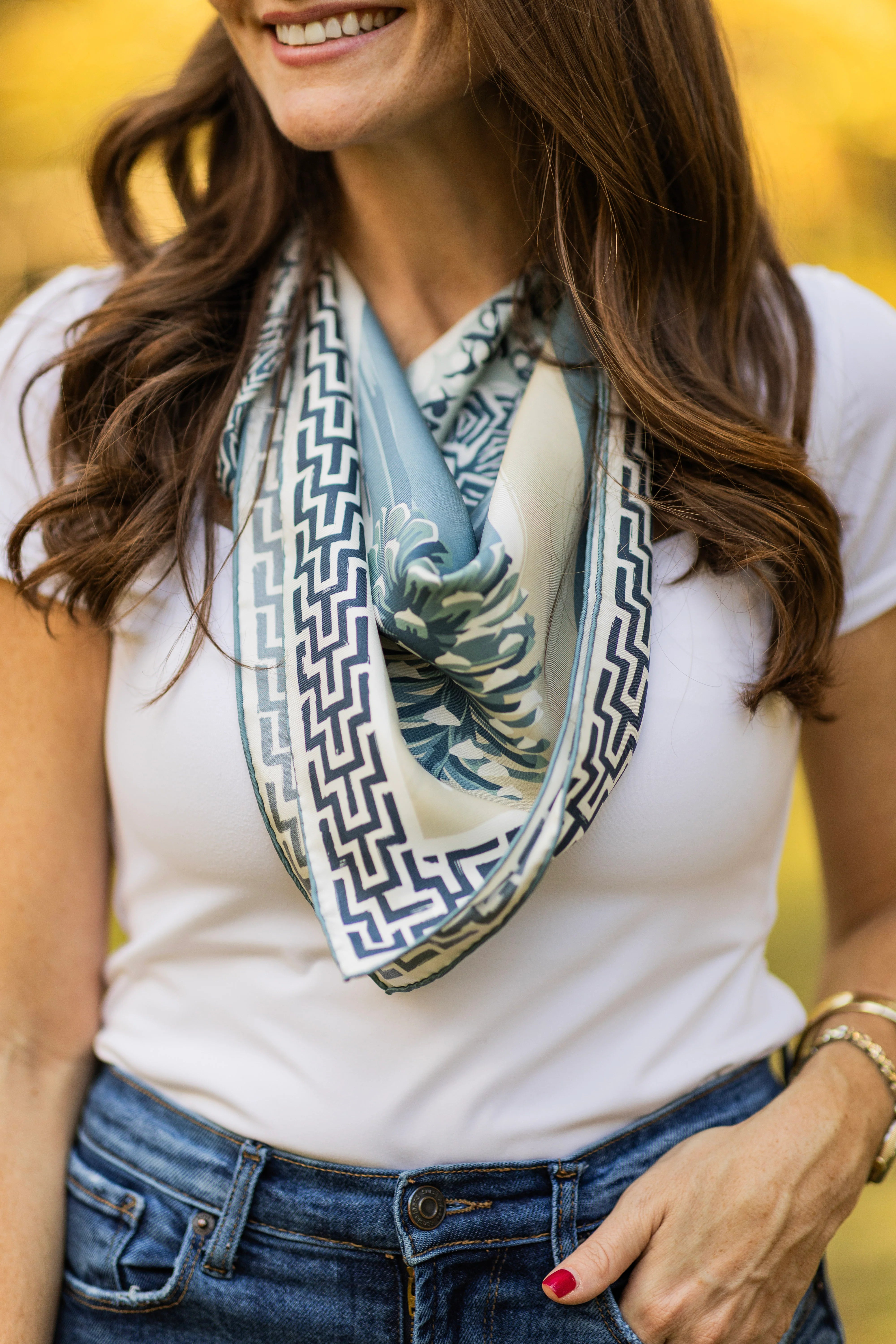 Teal Lily Pad Doe Silk Scarf