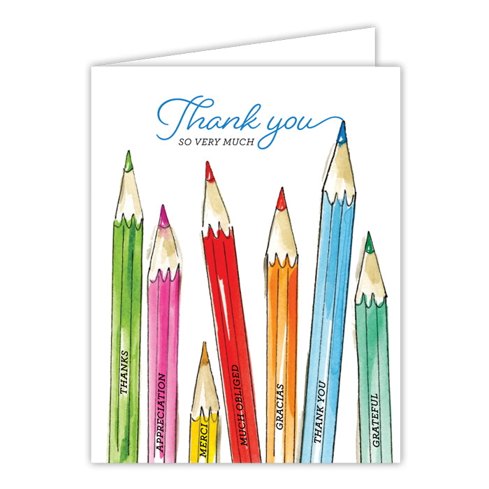 Thank You So Very Much Handpainted Colorful Pencils Greeting Card