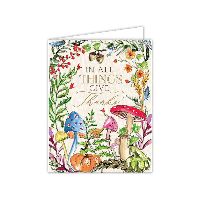 Handpainted Woodland Floral In All Things Give Thanks Greeting Card