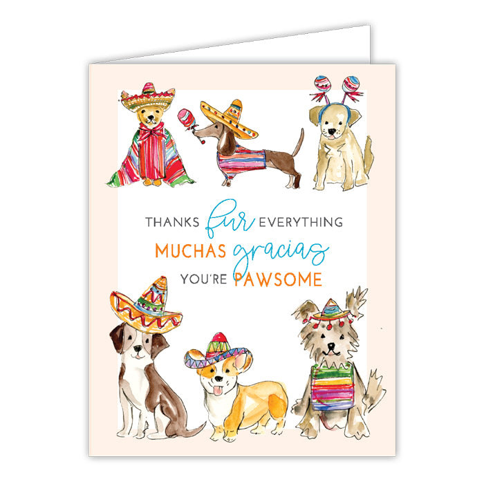 Handpainted Thanks Fur Everything Muchas Gracias You're Pawsome Greeting Card