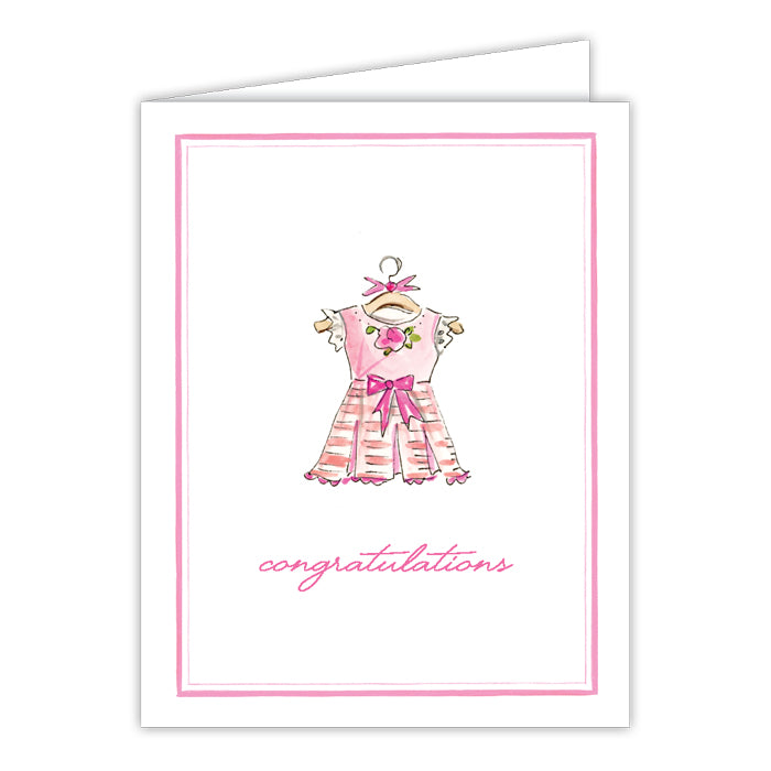 Congratulations Pink Dress Handpainted Greeting Card