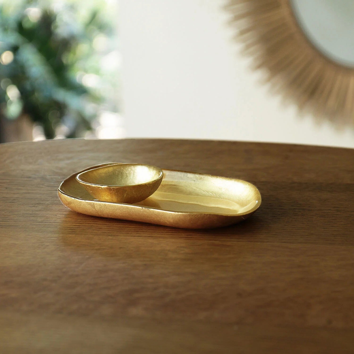 GLASS New Orleans Small Oval Foil Leafing Platter with Mini Bowl (Gold)