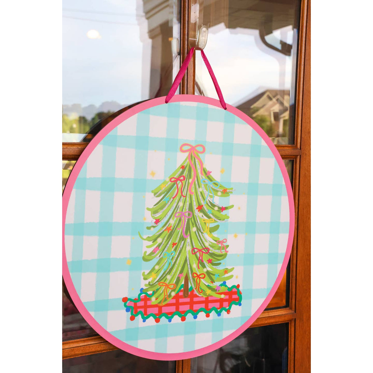 Bow Christmas Tree Circle Door Hanger