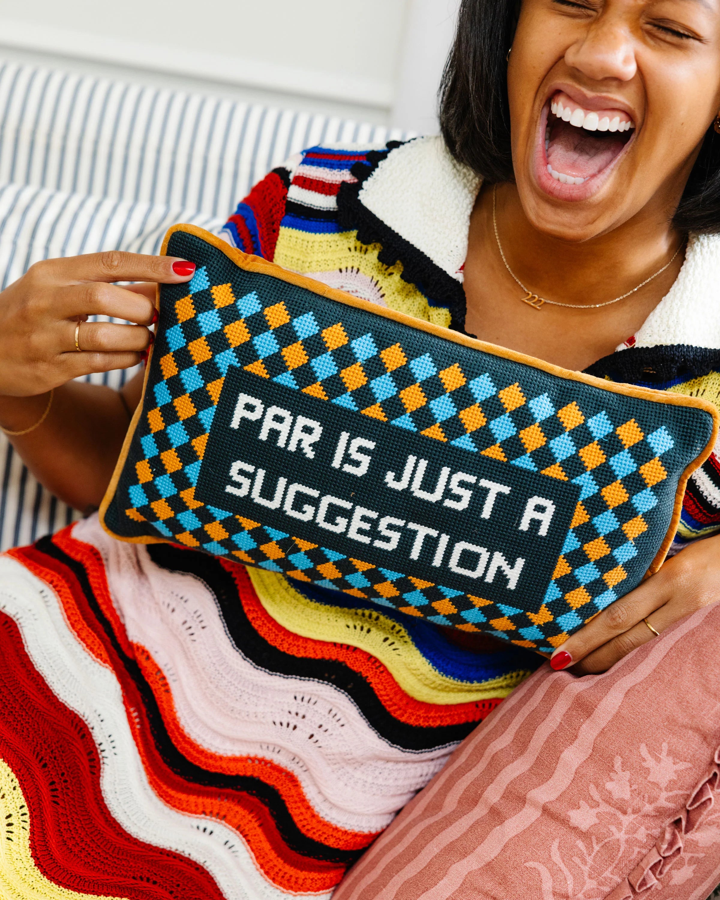 Par is a Suggestion Needlepoint Pillow