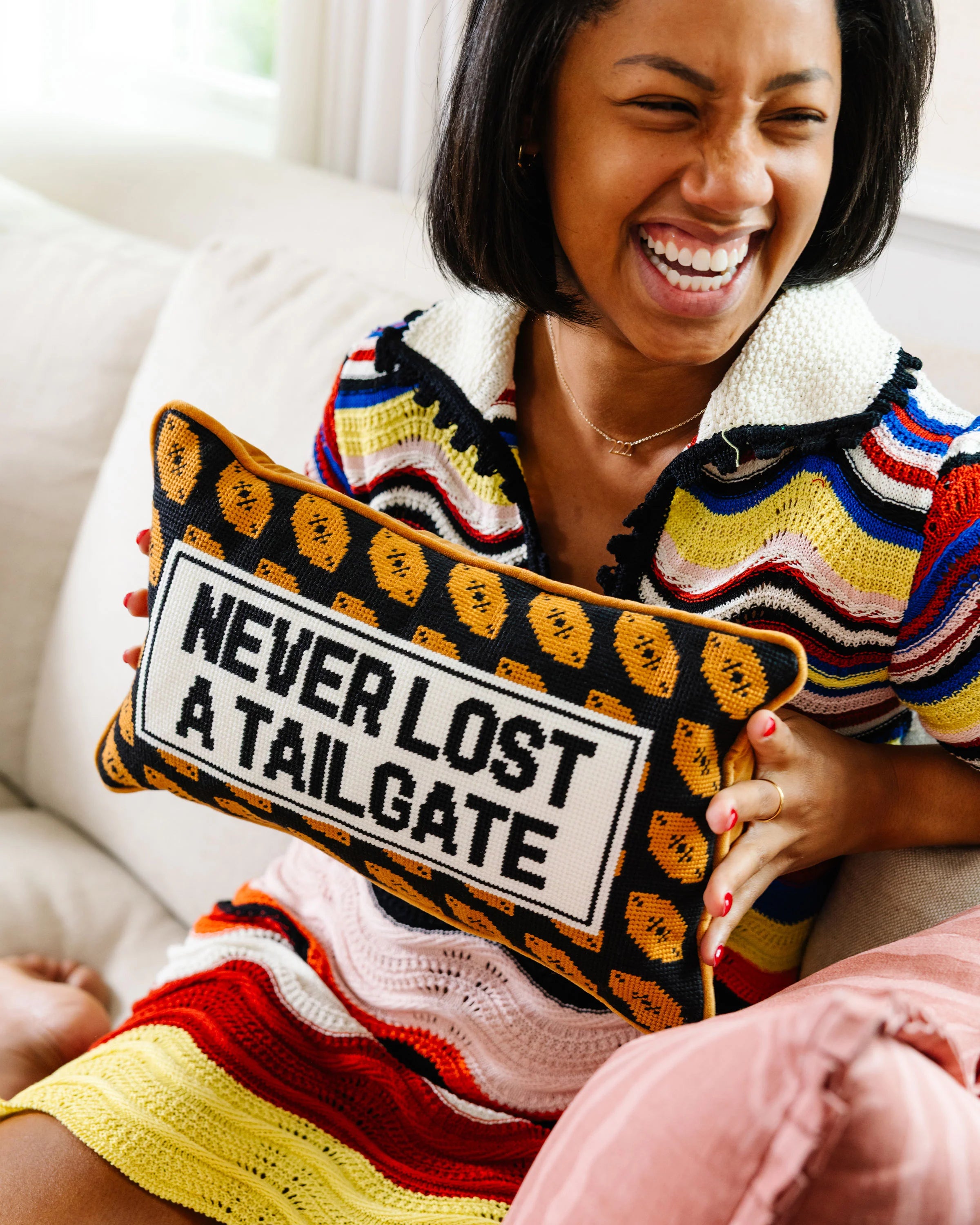 Never Lost a Tailgate Needlepoint Pillow