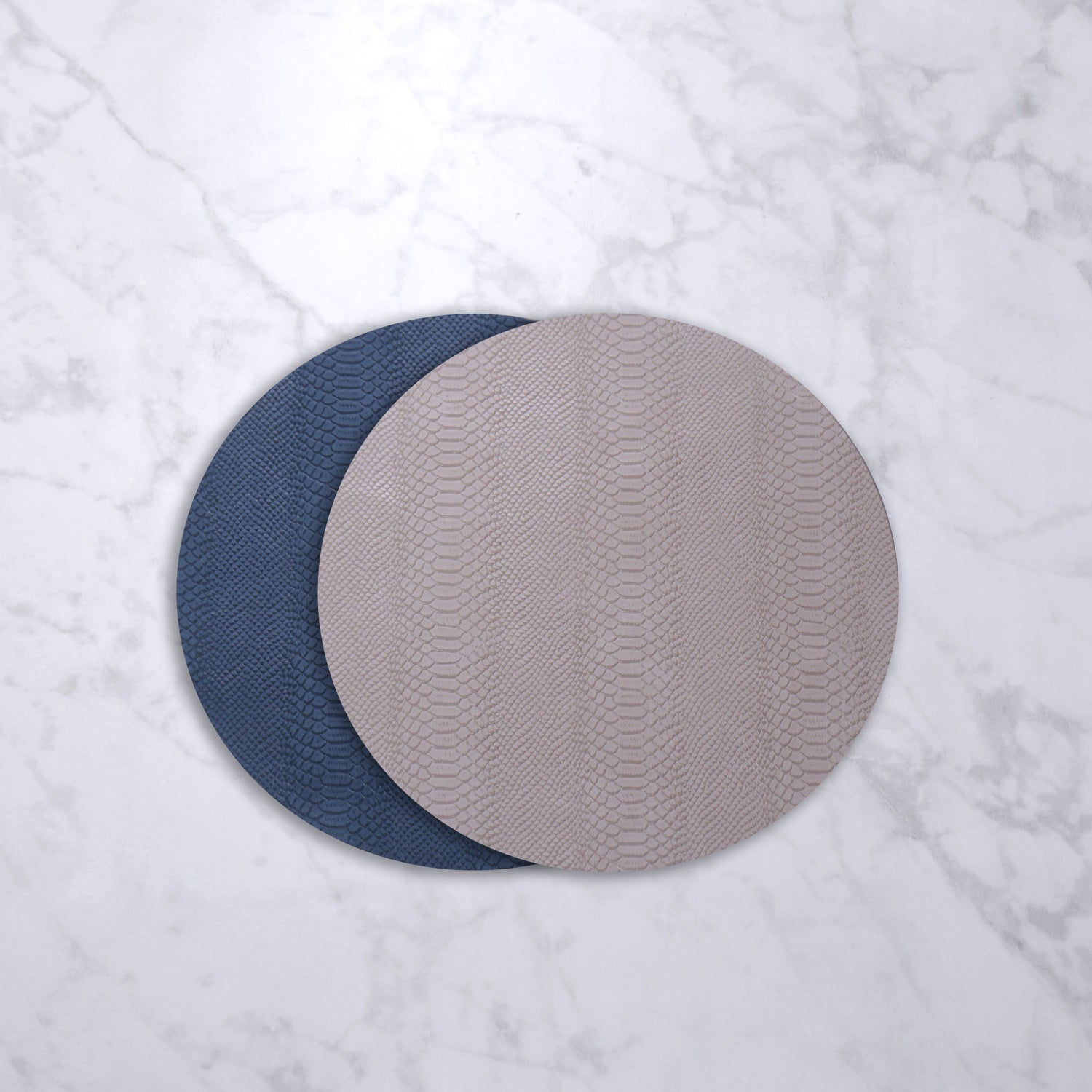 VIDA Croc Reversible Round Placemat (Blue/Taupe)