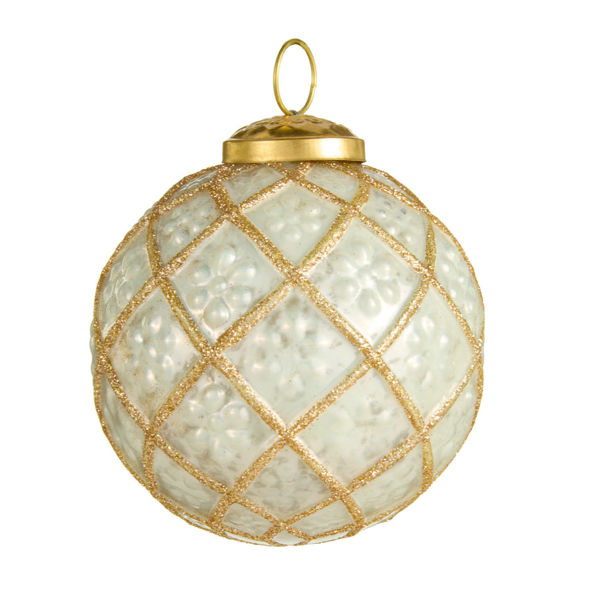 White and Gold Glitter Ball Ornament