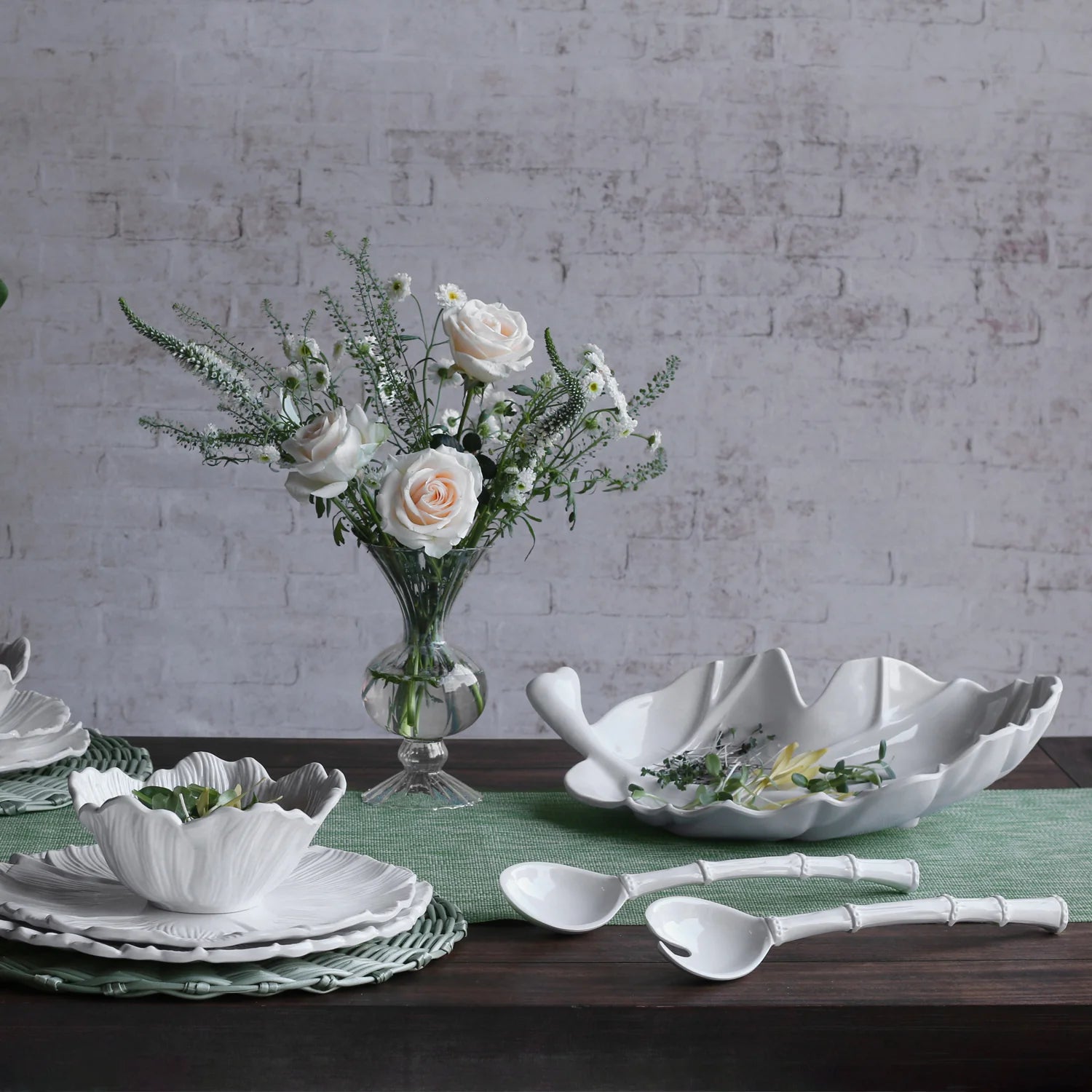 VIDA Bamboo Large Salad Servers (White)