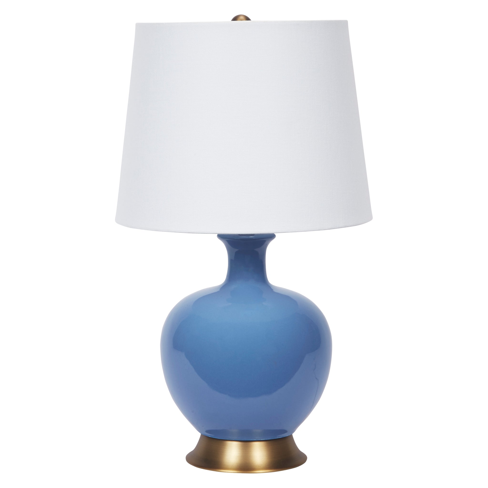 French Blue Ceramic Lila Table Lamp With White Linen Shade