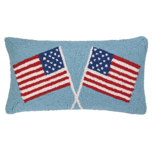 Double American Flags Hook Pillow