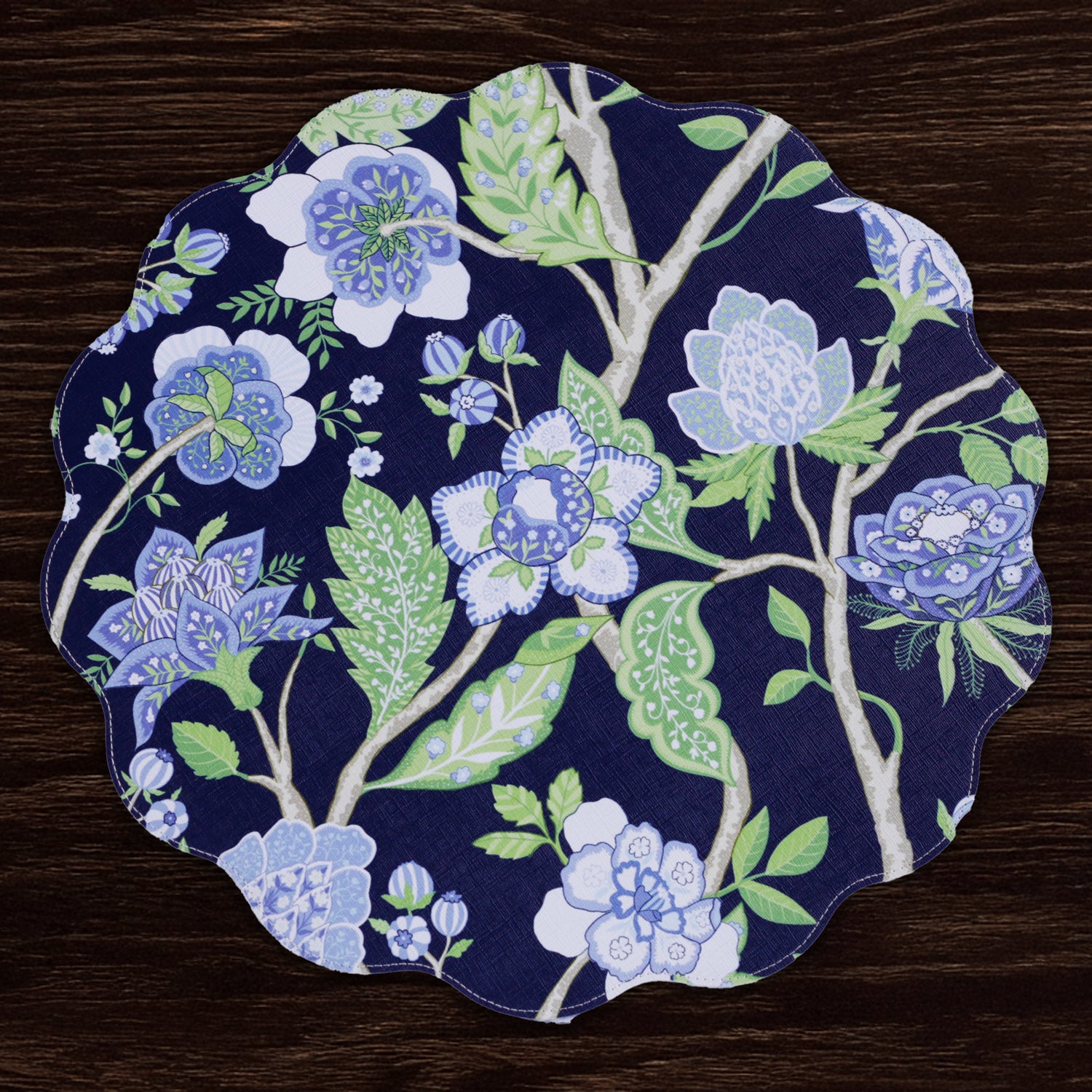 VIDA Blooms & Branches Reversible Round Placemats (Navy and Green)