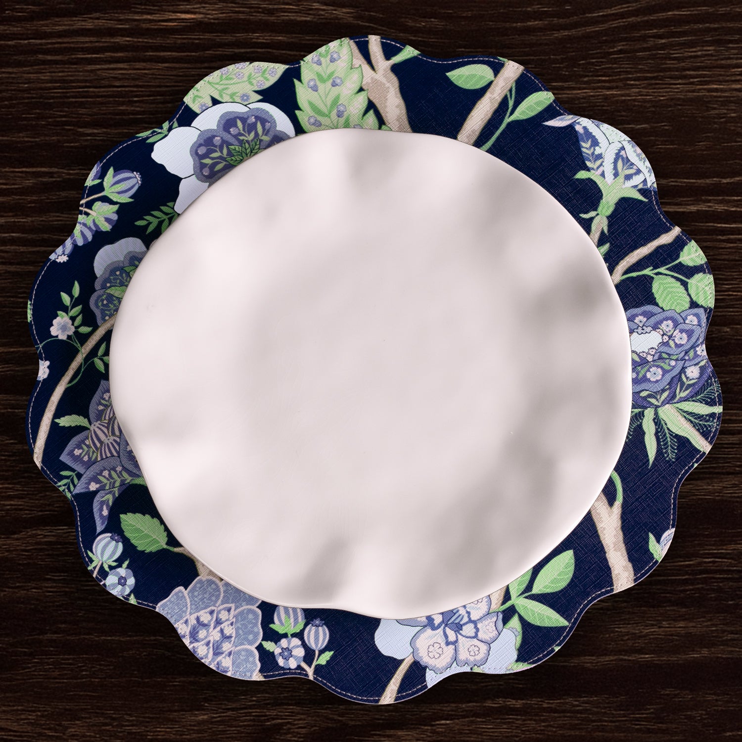 VIDA Blooms & Branches Reversible Round Placemats (Navy and Green)