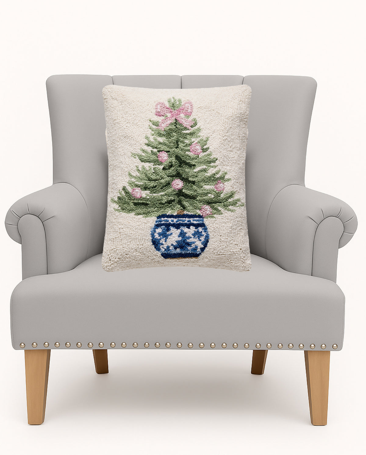 Christmas Tree in Blue and White Pot Hook Pillow