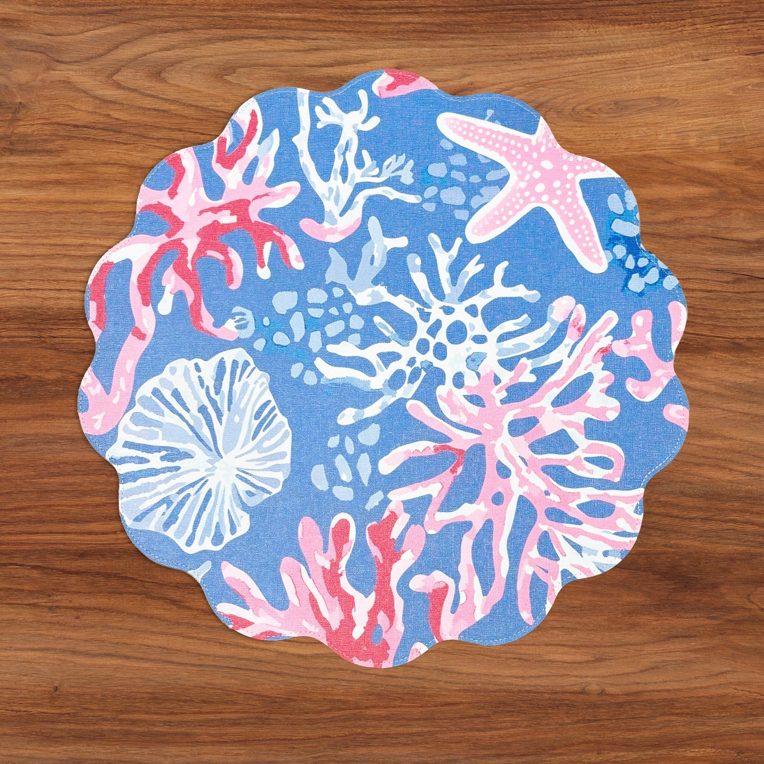 VIDA Sealife and Rattan Reversible Round Placemats Set of 4 Blue & Pink