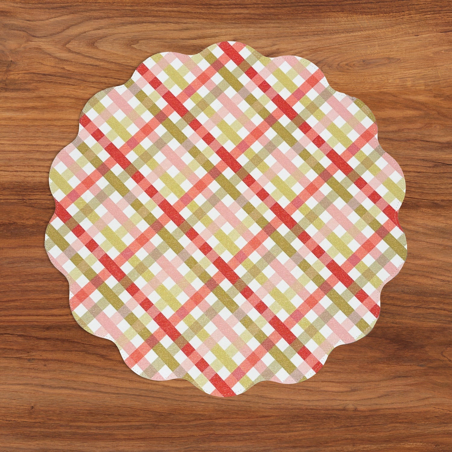 VIDA Pagoda and Carlie Plaid Reversible 15.5" Round Placemats | Set of 4